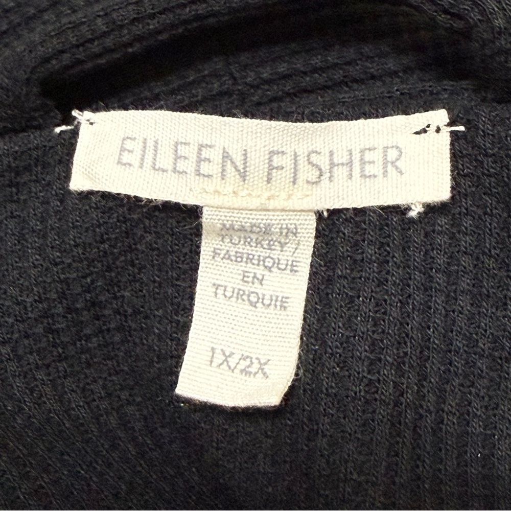 Eileen Fisher Organic Cotton Thermal Cardigan Black Open Front 1X 2X - Picture 6 of 8